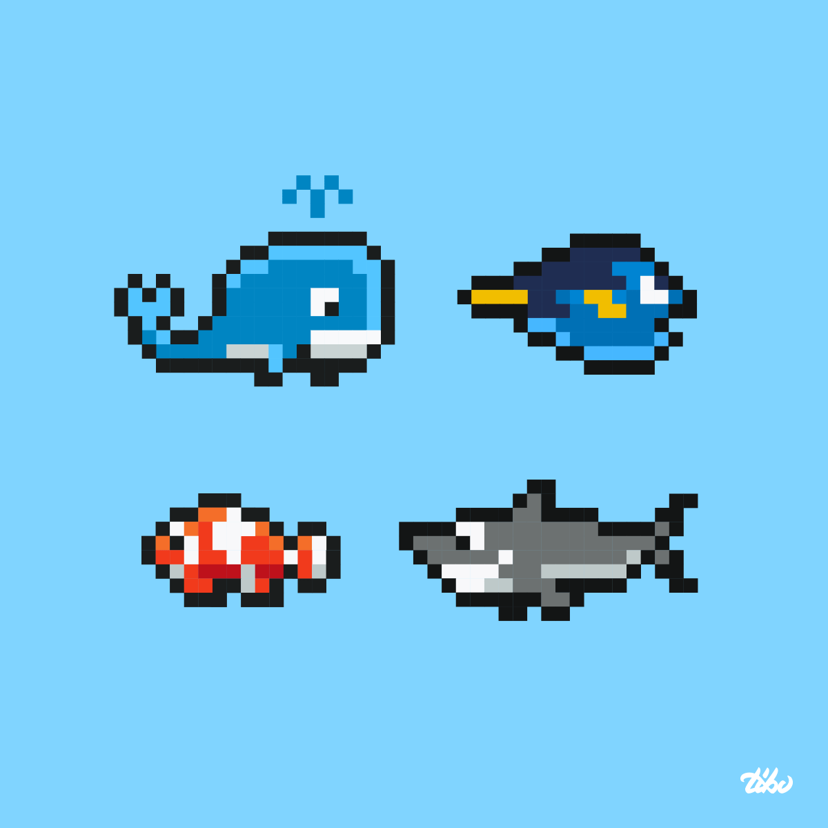 Animaux marins pixel-art